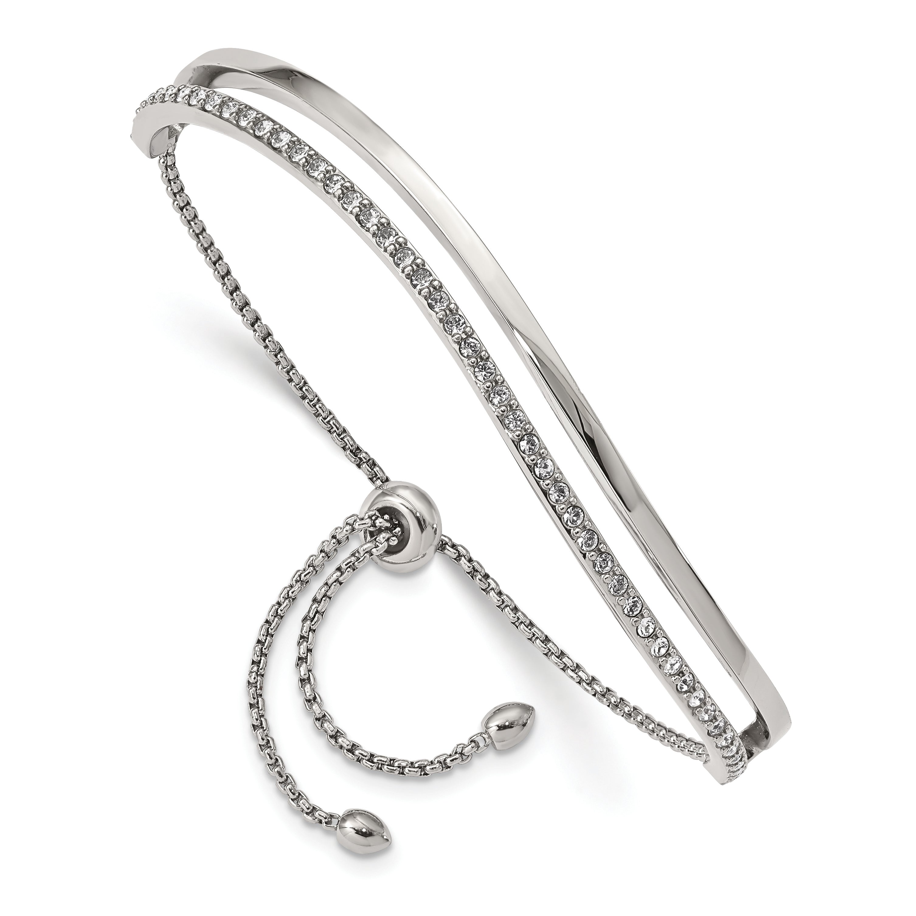 Stainless Steel Polished with Crystals Adjustable Bangle Bracelet for Women