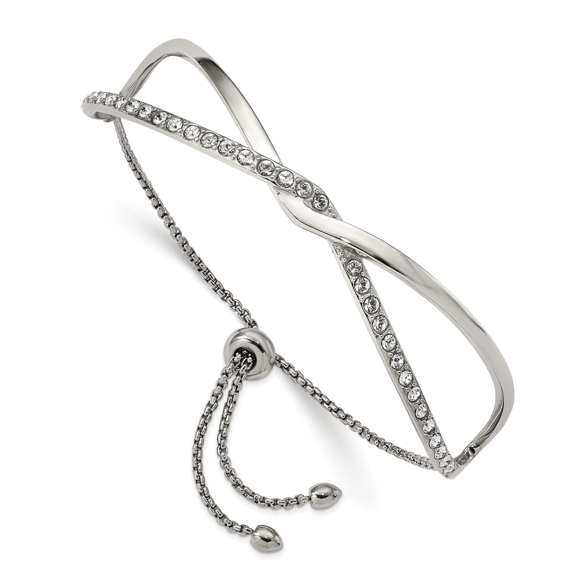 Crystals Twised Bangle Bracelet in Stainless Steel, 13.4mm Adjustable - Sophia Jewelers Main image