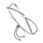 Stainless Steel Polished with Crystals Twised Adjustable Bangle Bracelet for Women