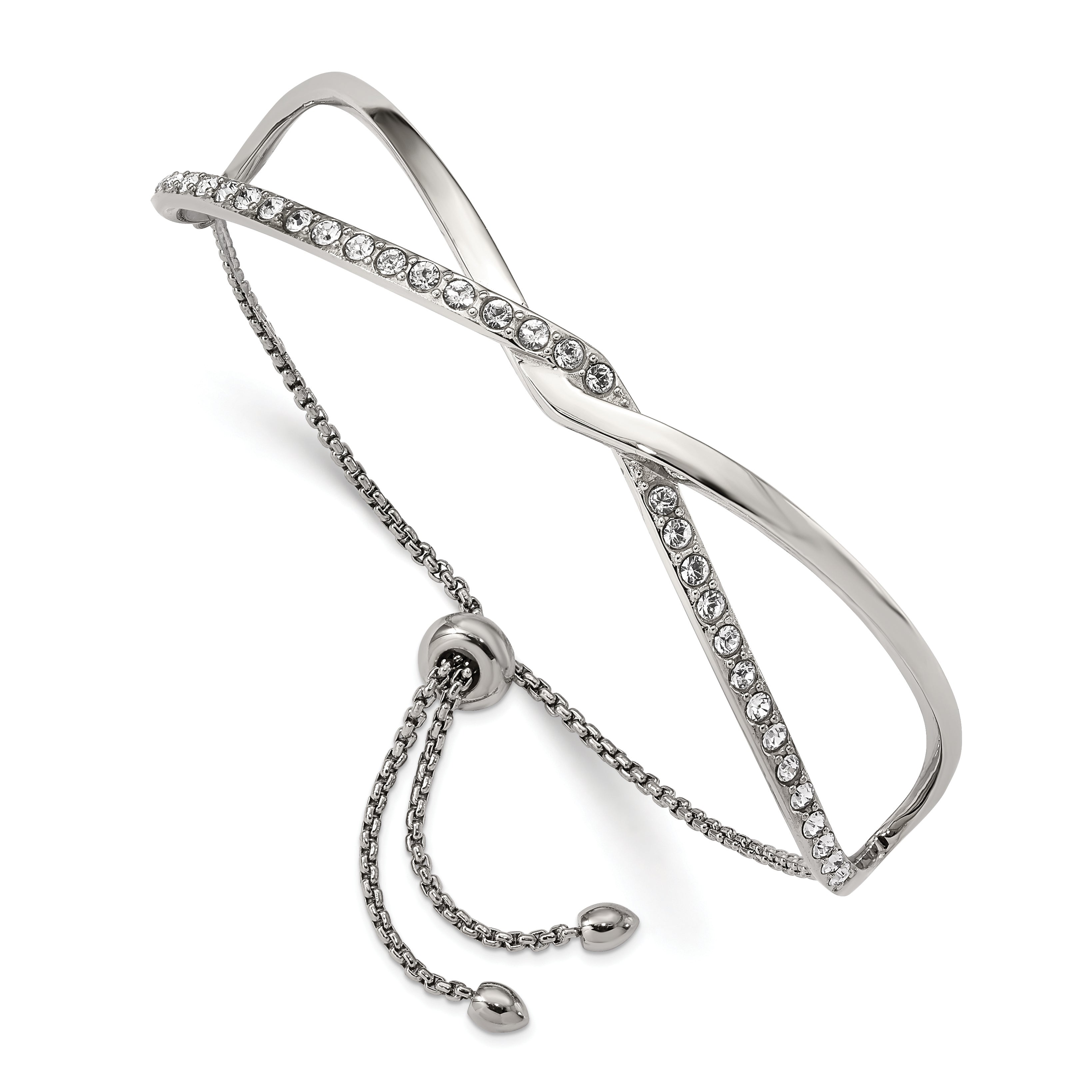 Stainless Steel Polished with Crystals Twised Adjustable Bangle Bracelet for Women