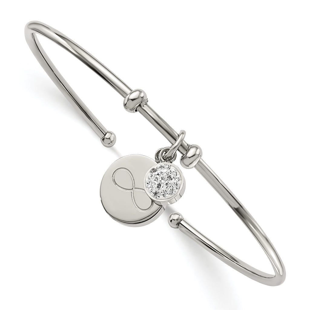 Stainless Steel Polished with Preciosa Crystal and Infinity Dangles Flexible Cuff Bangle Bracelet for Women