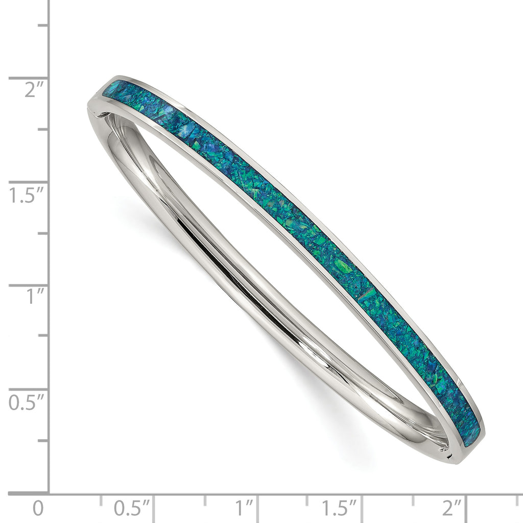 Stainless Steel Polished Imitation Opal 4.75mm Hinged Bangle Bracelet for Women