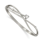 Stainless Steel Polished Heart Cubic Zirconia Hinged Bangle Bracelet for Women