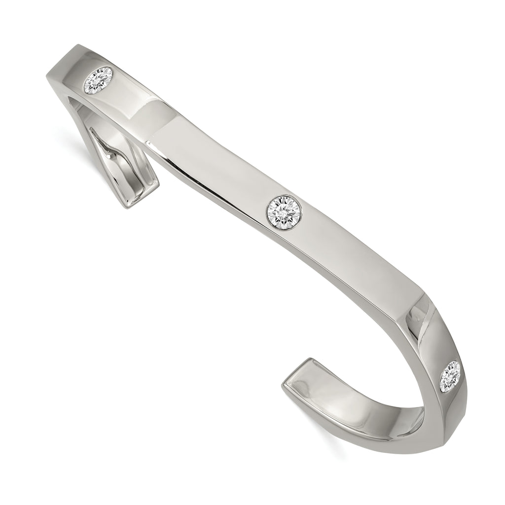 Stainless Steel Polished with Crystals 6mm Cuff Bangle Bracelet for Women