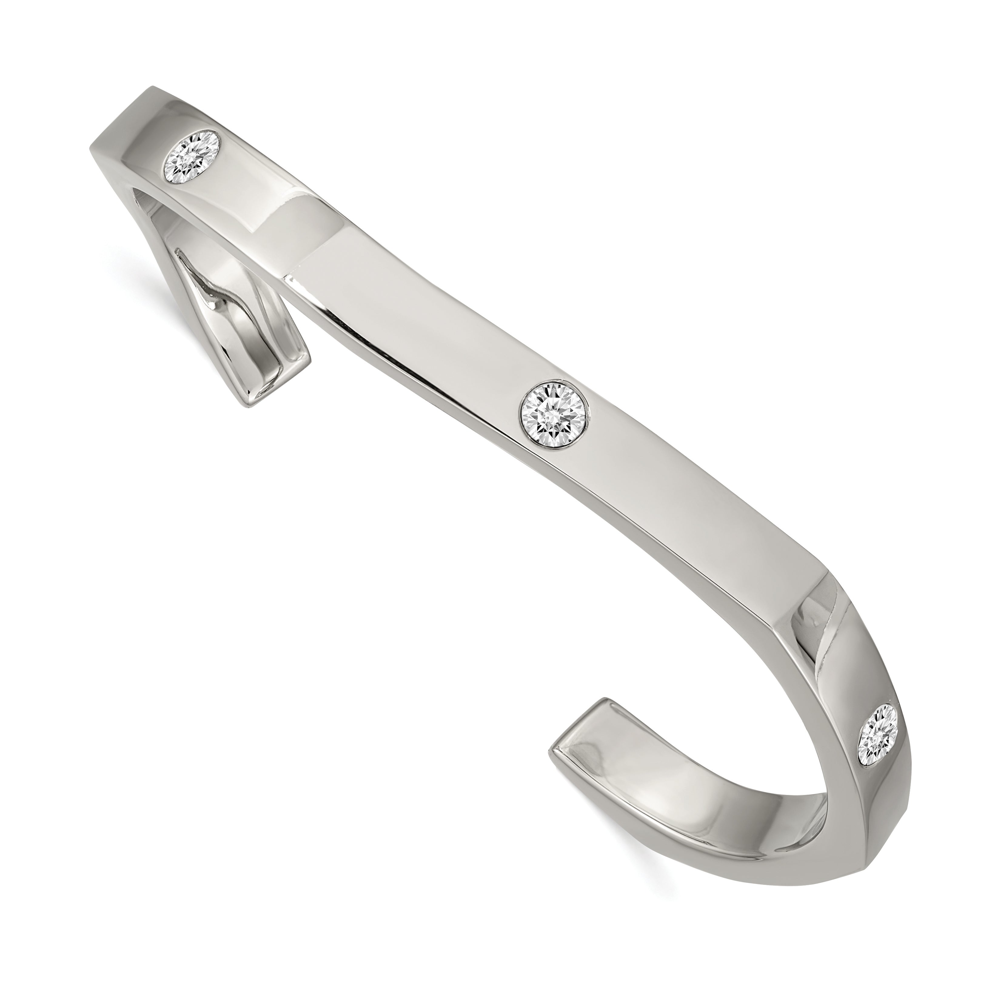 Stainless Steel Polished with Crystals 6mm Cuff Bangle Bracelet for Women