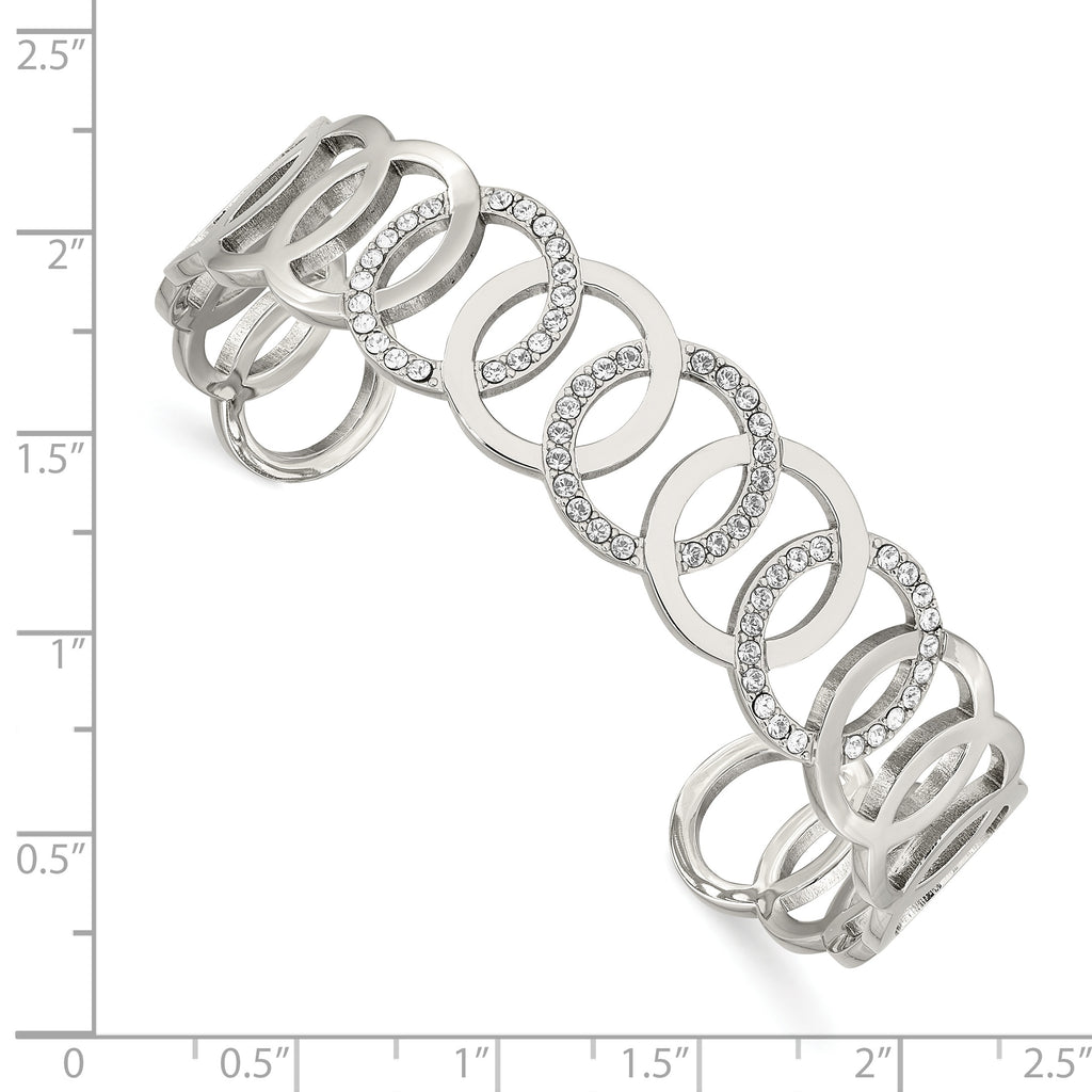 Stainless Steel Polished with Crystals 14.5mm Circles Cuff Bangle Bracelet for Women