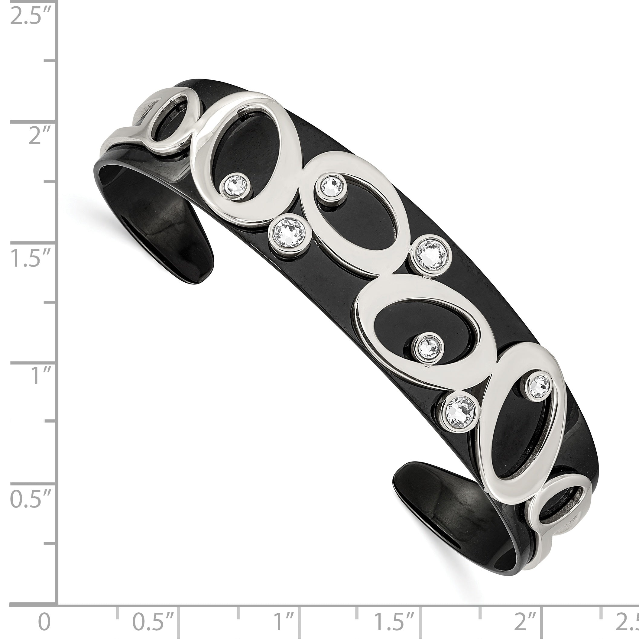 Stainless Steel Polished Black IP-plated with Crystals Cuff Bangle Bracelet for Women