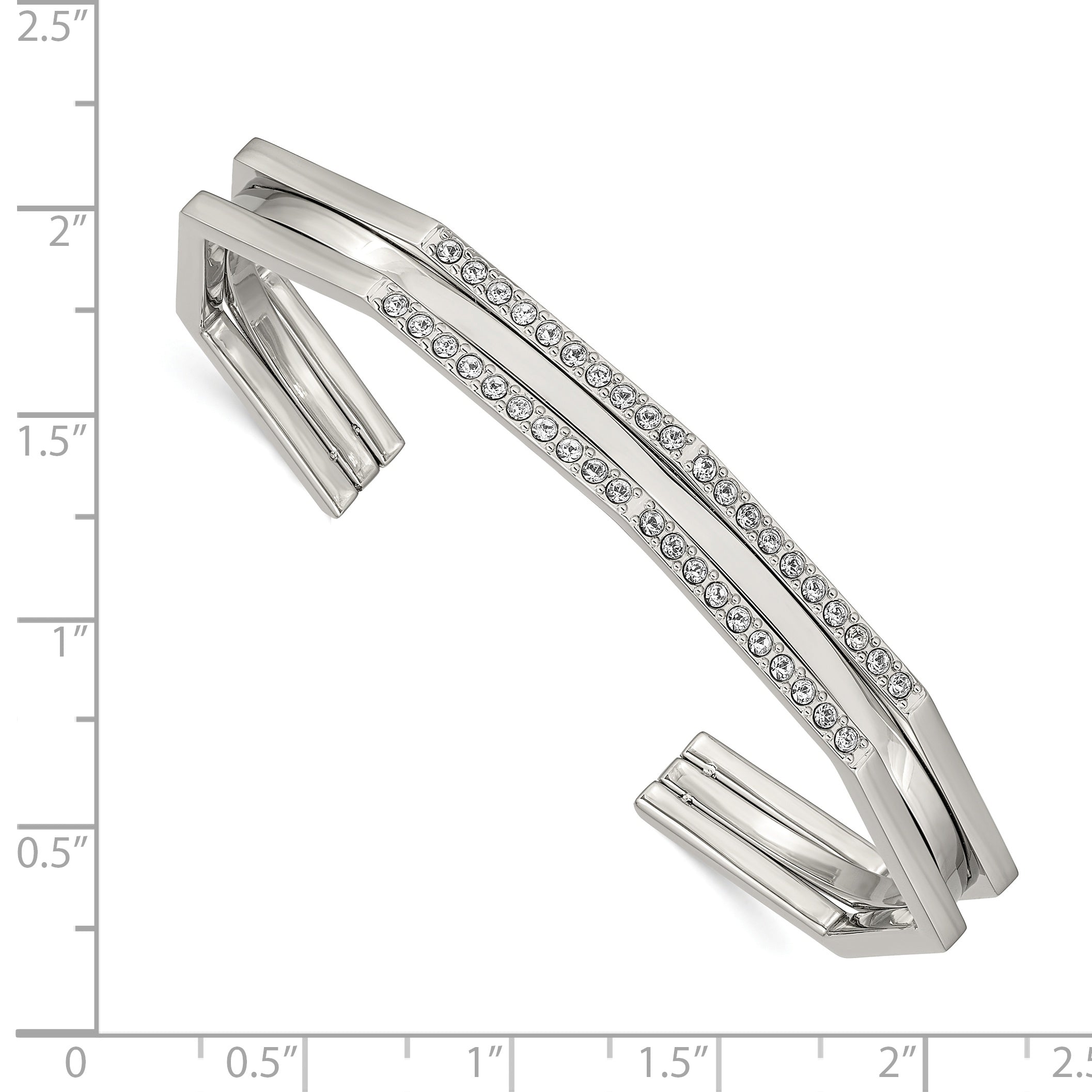 Stainless Steel Polished with Crystal 7mm Cuff Bangle Bracelet for Women