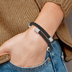 Stainless Steel Brushed and Polished Black IP-plated Wire Flexible Bangle Bracelet for Women