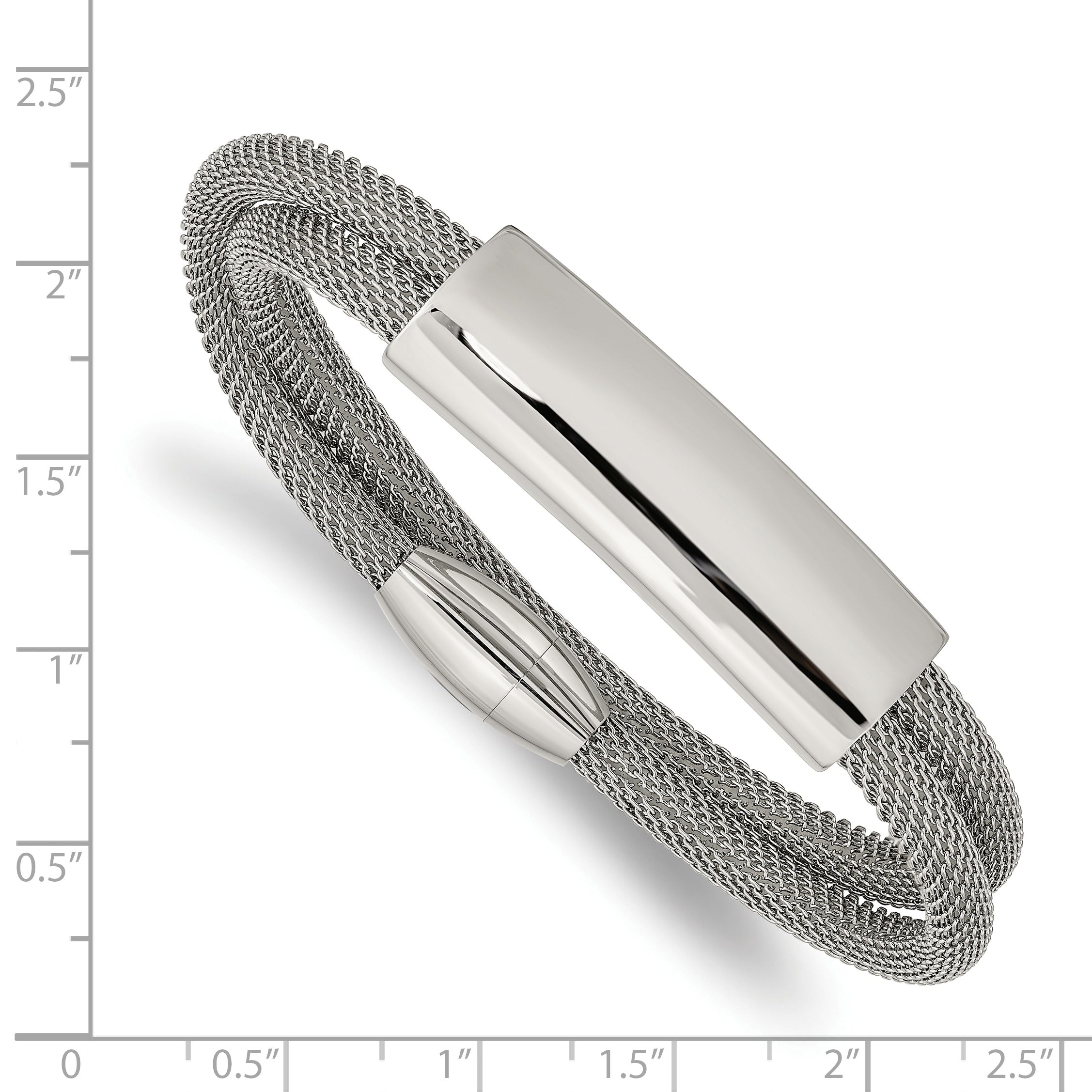 Stainless Steel Polished Mesh 2-Strand Adjustable ID Bracelet for Women