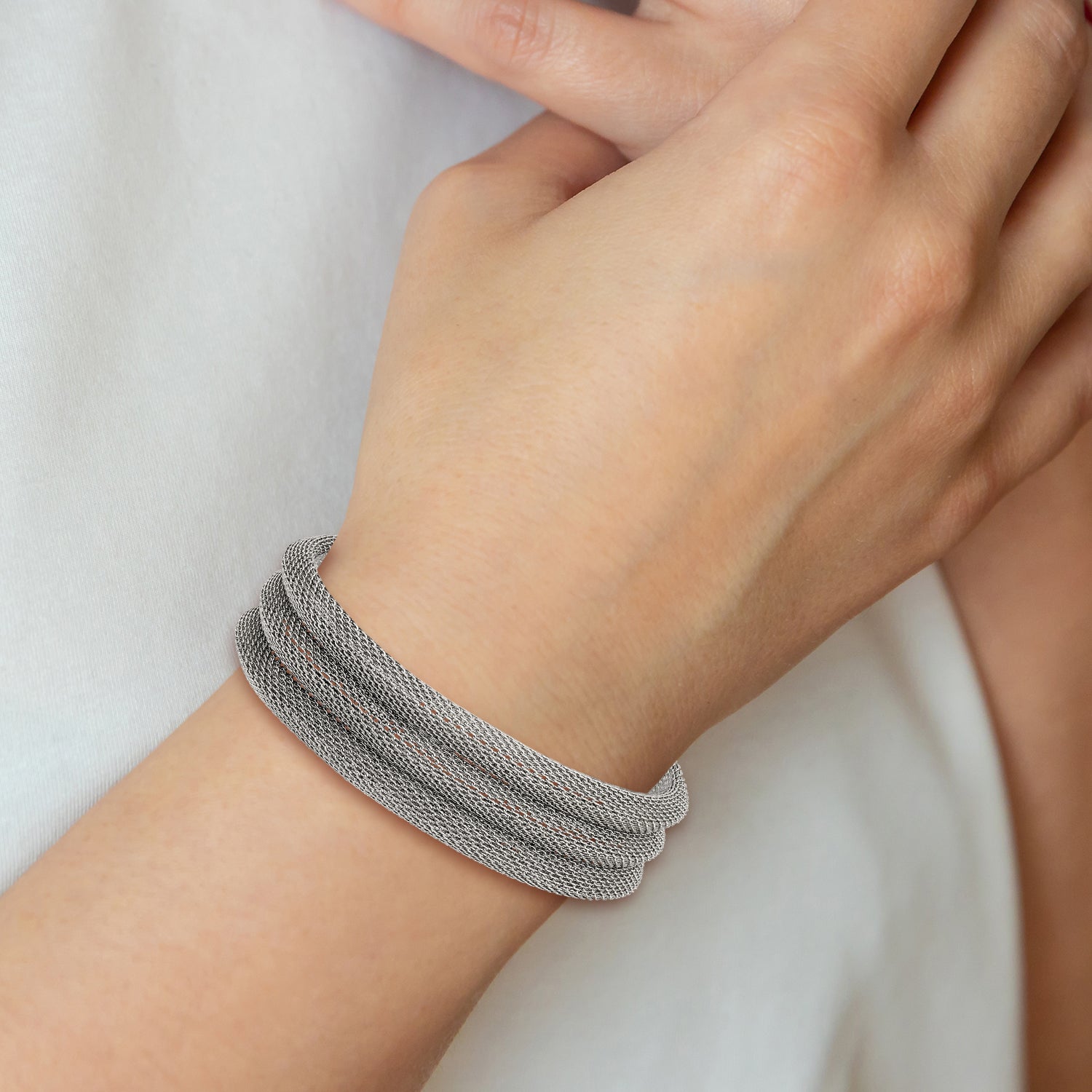 Stainless Steel Polished Mesh 3-Strand Bracelet for Women