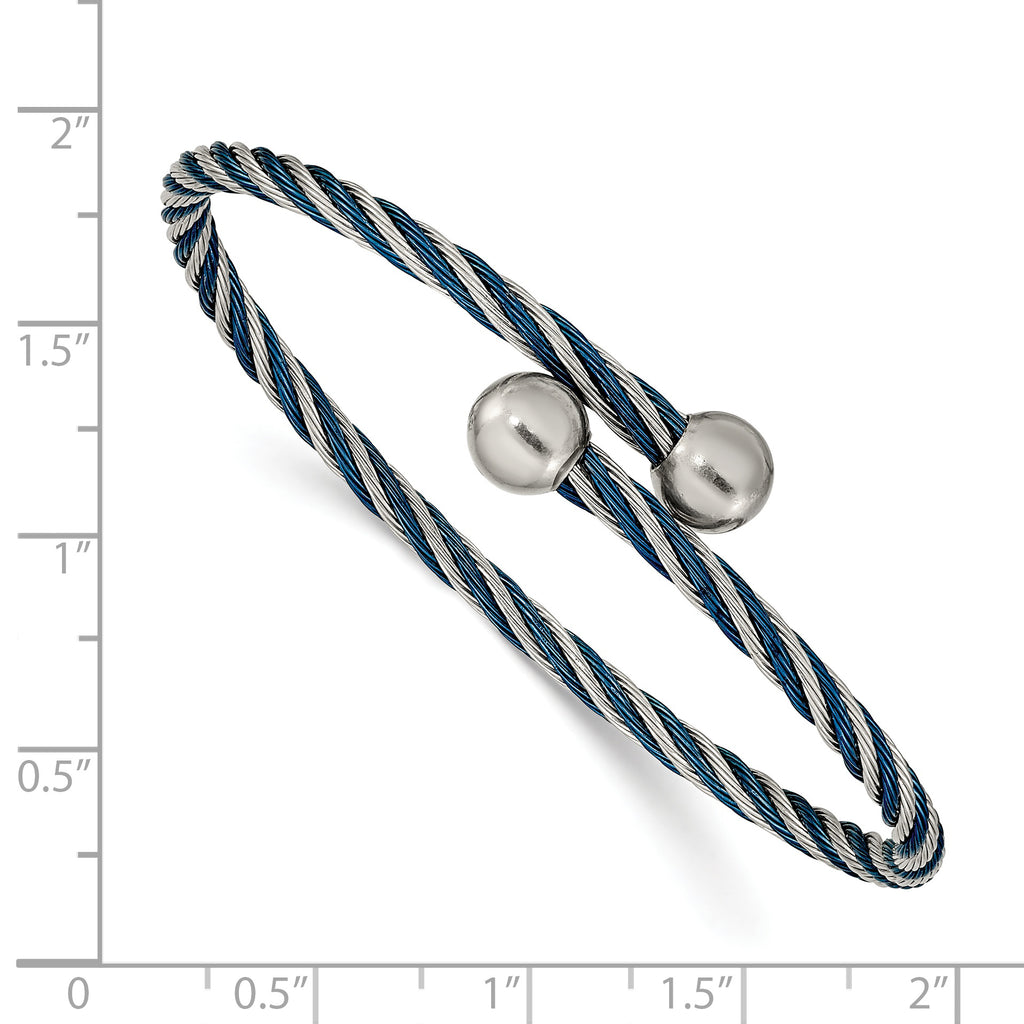 Stainless Steel Polished Blue IP-plated 3.00mm Flexible Bangle Bracelet for Women