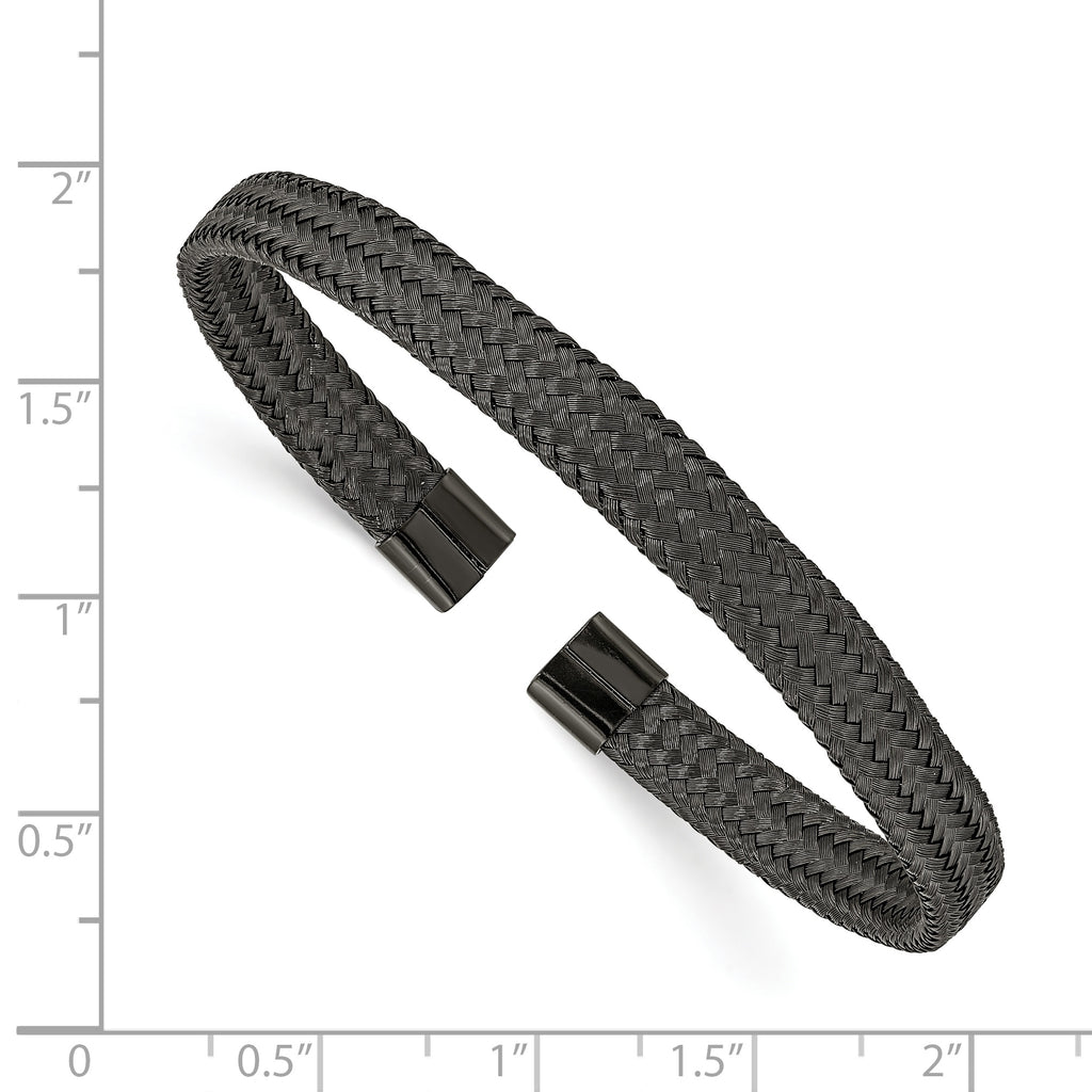 Stainless Steel Polished Black IP-plated 6mm Mesh Wire Cuff Bangle Bracelet for Women