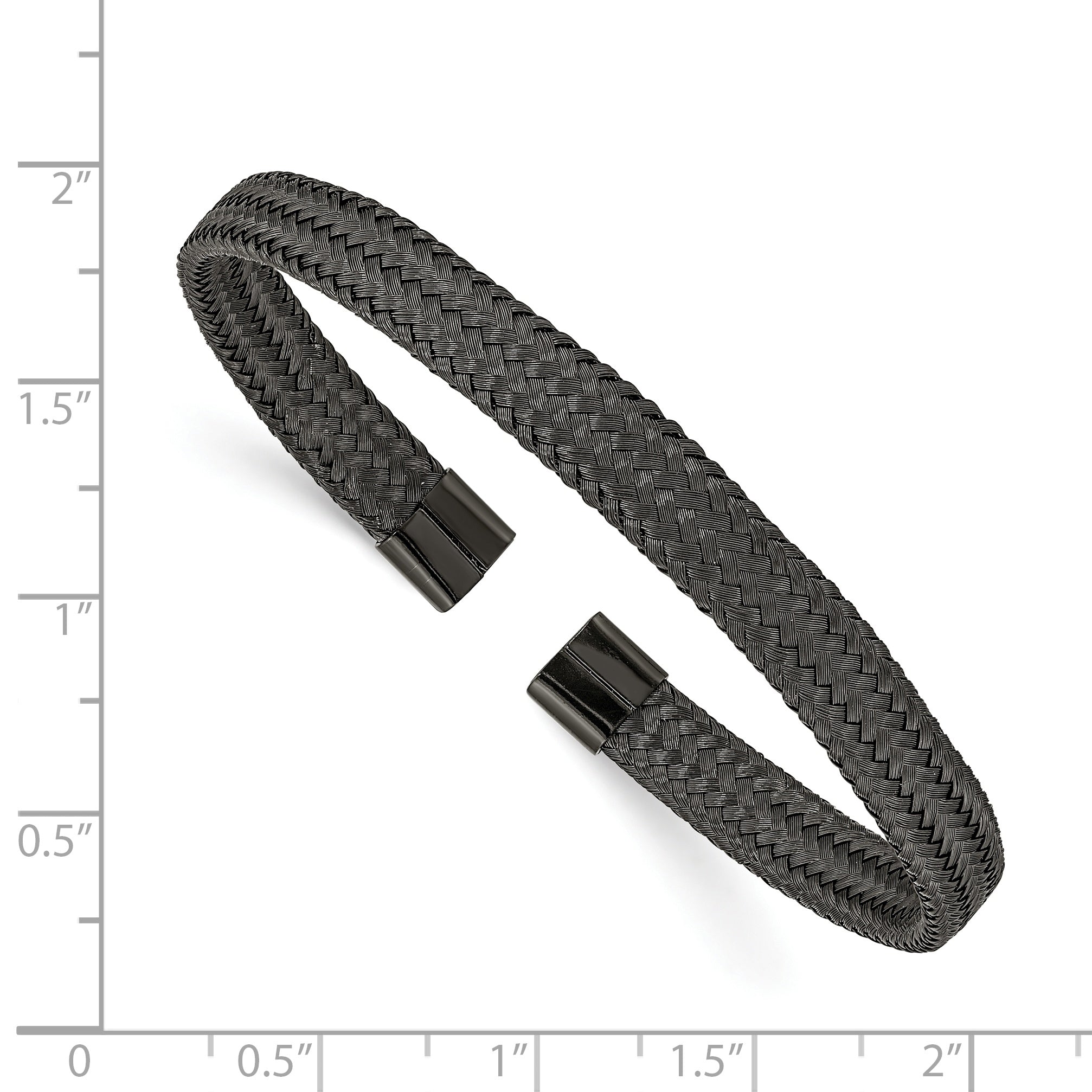 Stainless Steel Polished Black IP-plated 6mm Mesh Wire Cuff Bangle Bracelet for Women