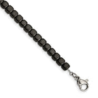 Stainless Steel Brushed and Polished Square Hematite Beaded Bracelet with Extension for Women
