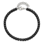 Stainless Steel Brushed and Polished Square Hematite Beaded Bracelet with Extension for Women