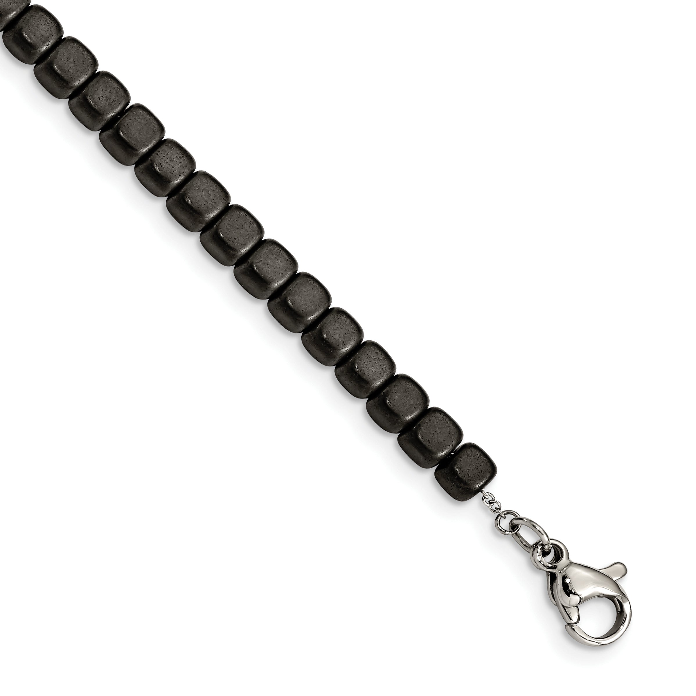 Stainless Steel Brushed and Polished Square Hematite Beaded Bracelet with Extension for Women