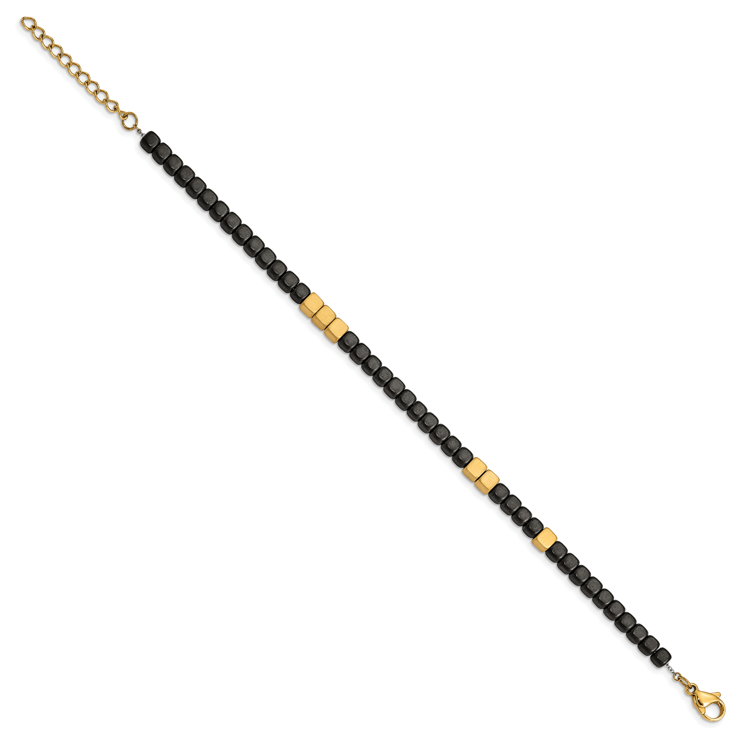 Stainless Steel Brushed Yellow IP-plated with Square Hematite Beads Bracelet with Extension for Women Secondary image