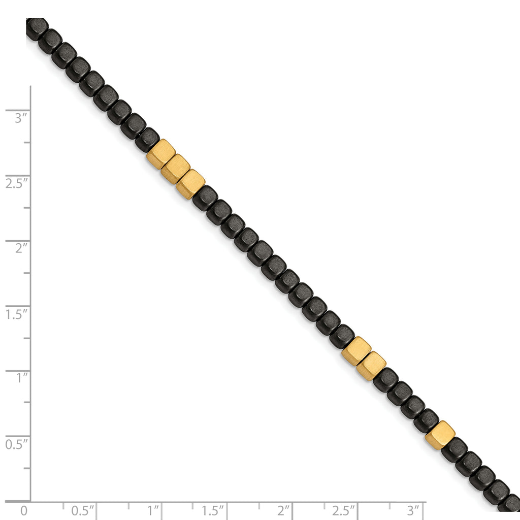 Stainless Steel Brushed Yellow IP-plated with Square Hematite Beads Bracelet with Extension for Women