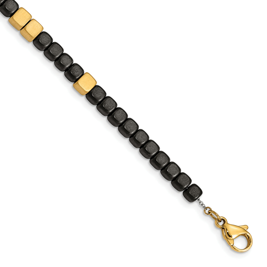 Stainless Steel Brushed Yellow IP-plated with Square Hematite Beads Bracelet with Extension for Women