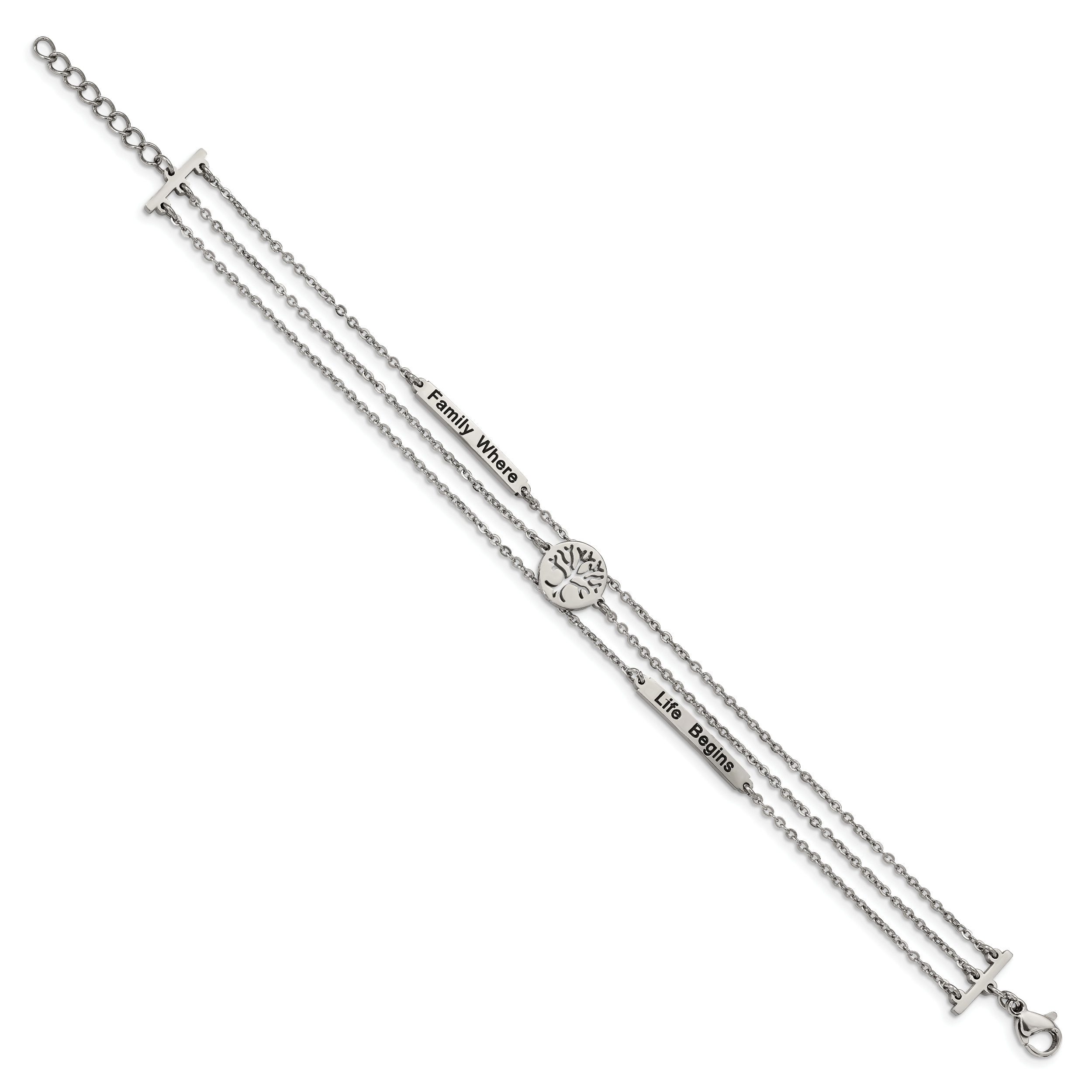 Stainless Steel Polished Enameled Family Tree with ext. Bracelet for Women