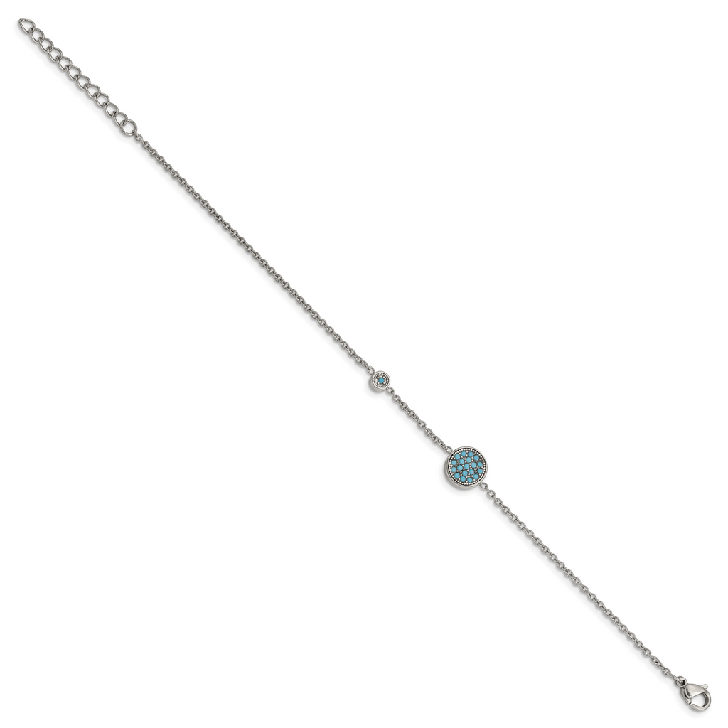 Stainless Steel Polished Reconstructed Turquoise Bracelet with Extension for Women