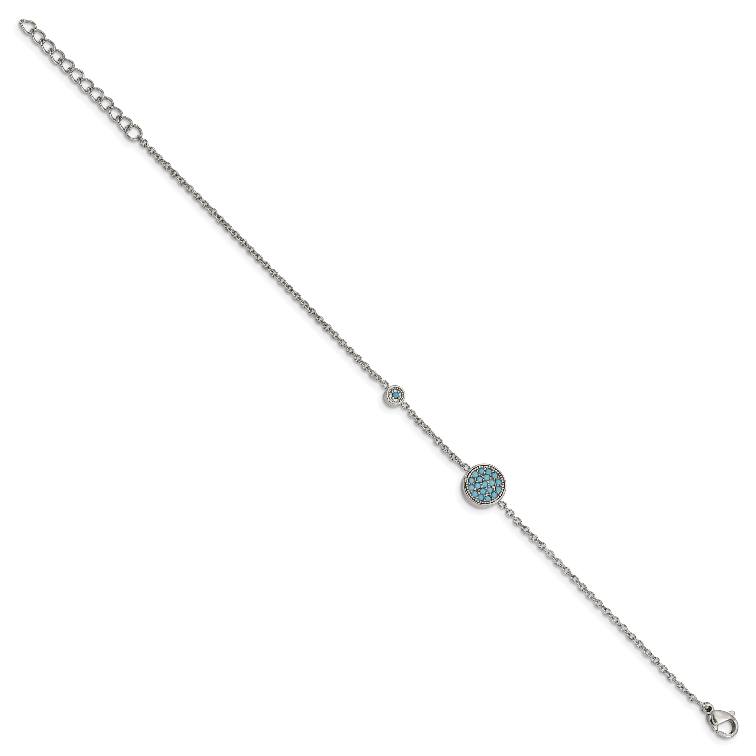 Stainless Steel Polished Reconstructed Turquoise Bracelet with Extension for Women