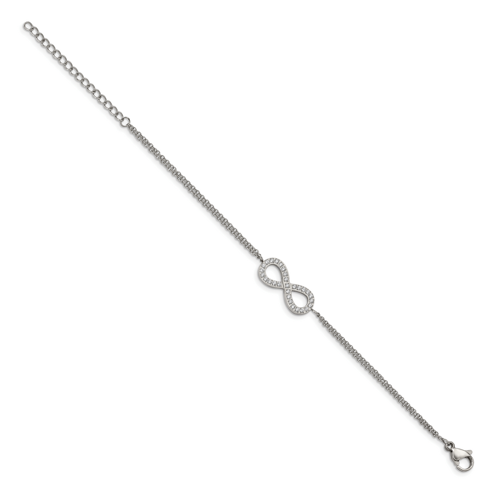 Stainless Steel Polished with Cubic Zirconia Infinity Symbol Bracelet with Extension for Women