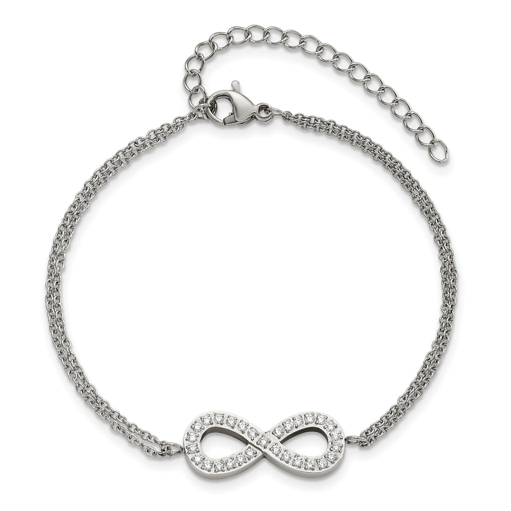Stainless Steel Polished with Cubic Zirconia Infinity Symbol Bracelet with Extension for Women