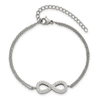 Stainless Steel Polished with Cubic Zirconia Infinity Symbol Bracelet with Extension for Women