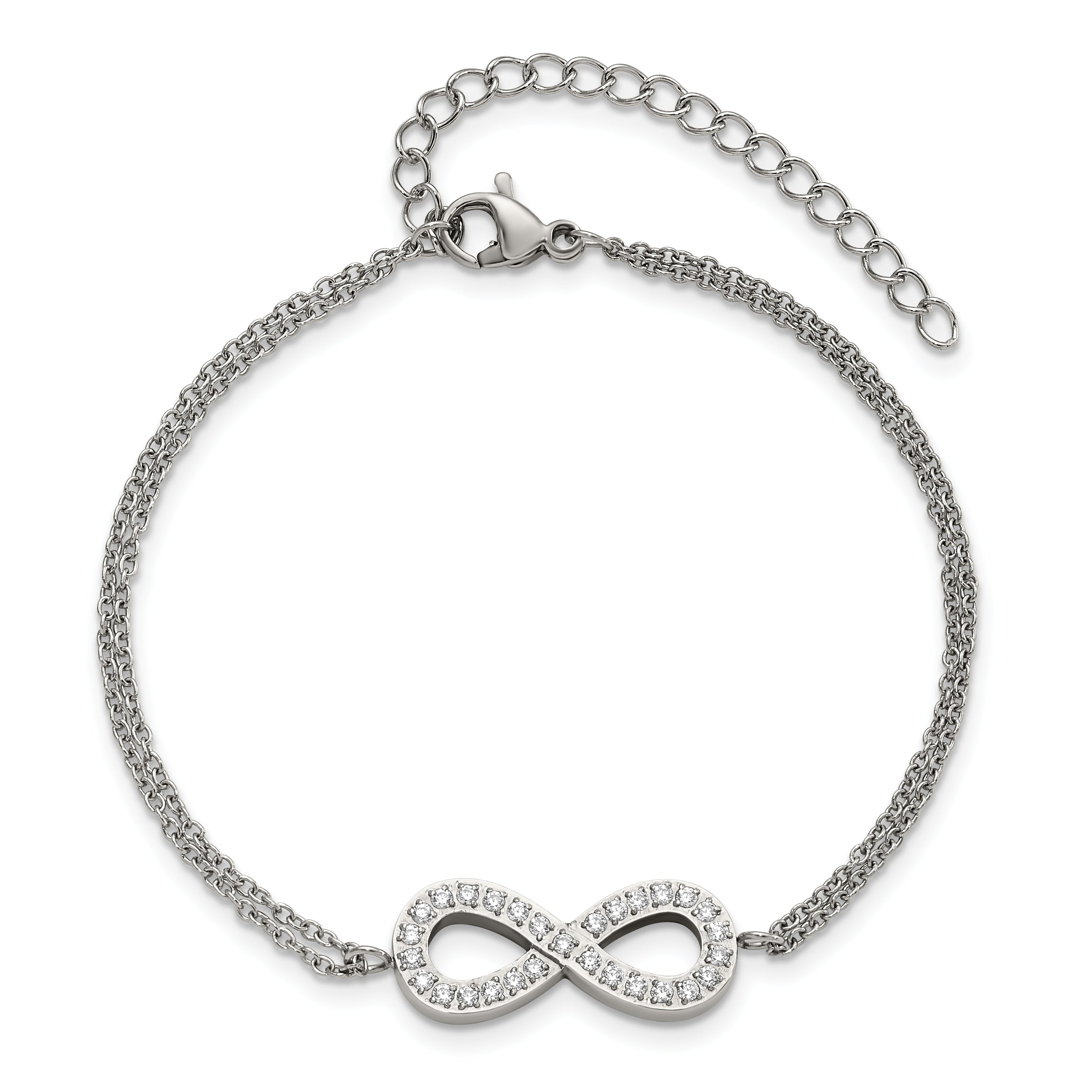 Stainless Steel Polished with Cubic Zirconia Infinity Symbol Bracelet with Extension for Women