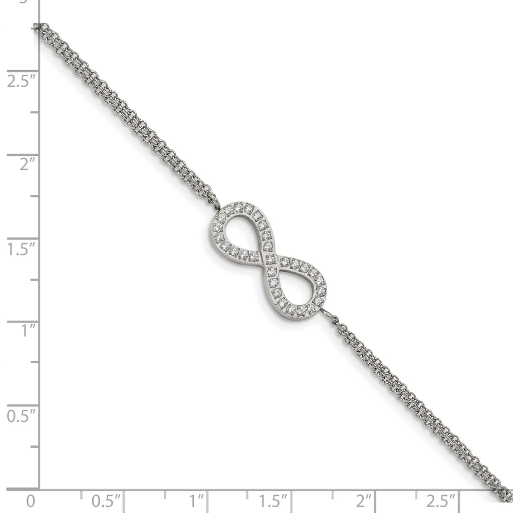 Stainless Steel Polished with Cubic Zirconia Infinity Symbol Bracelet with Extension for Women