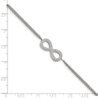 Stainless Steel Polished with Cubic Zirconia Infinity Symbol Bracelet with Extension for Women