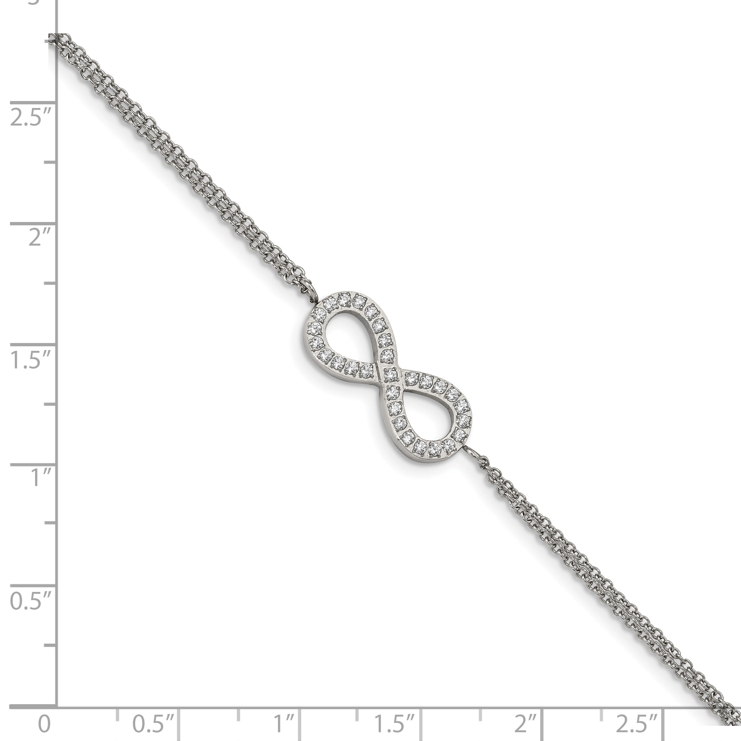 Stainless Steel Polished with Cubic Zirconia Infinity Symbol Bracelet with Extension for Women