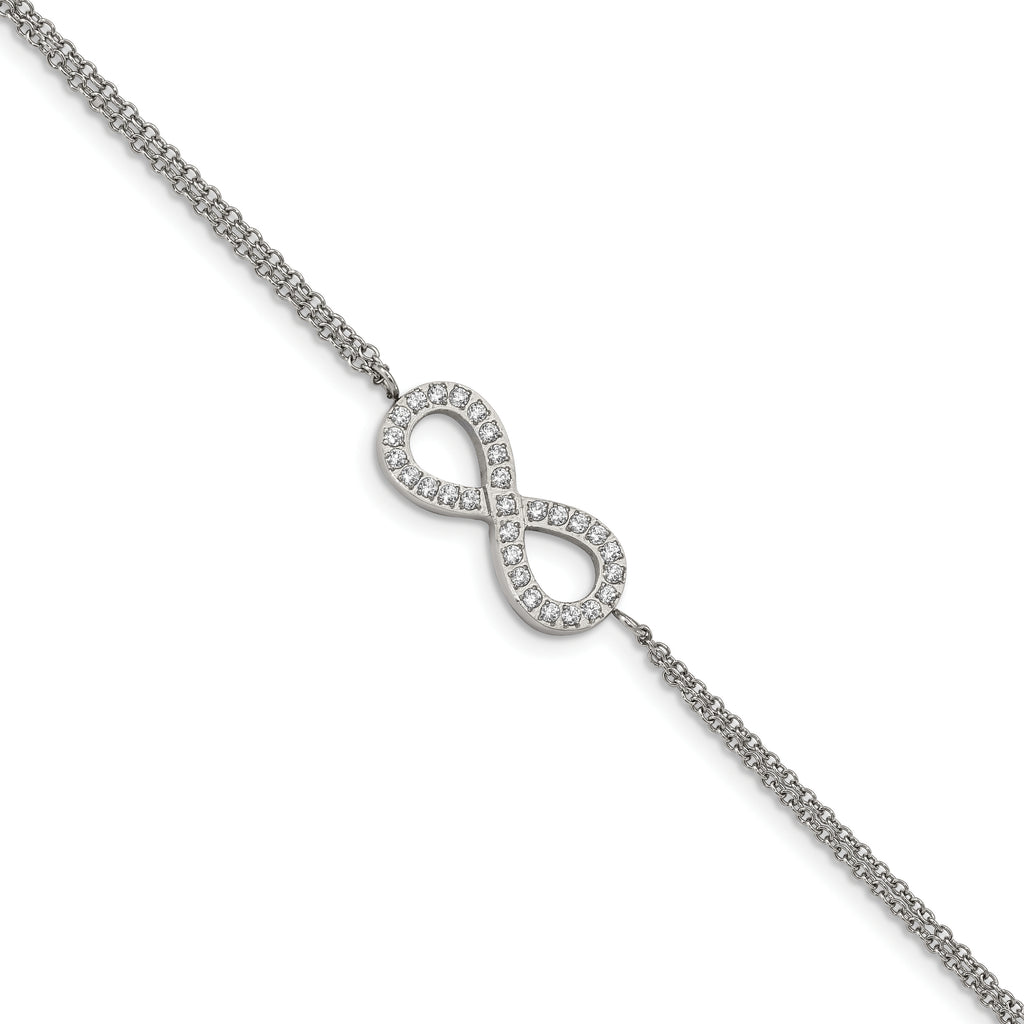 Stainless Steel Polished with Cubic Zirconia Infinity Symbol Bracelet with Extension for Women