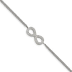 Stainless Steel Polished with Cubic Zirconia Infinity Symbol Bracelet with Extension for Women