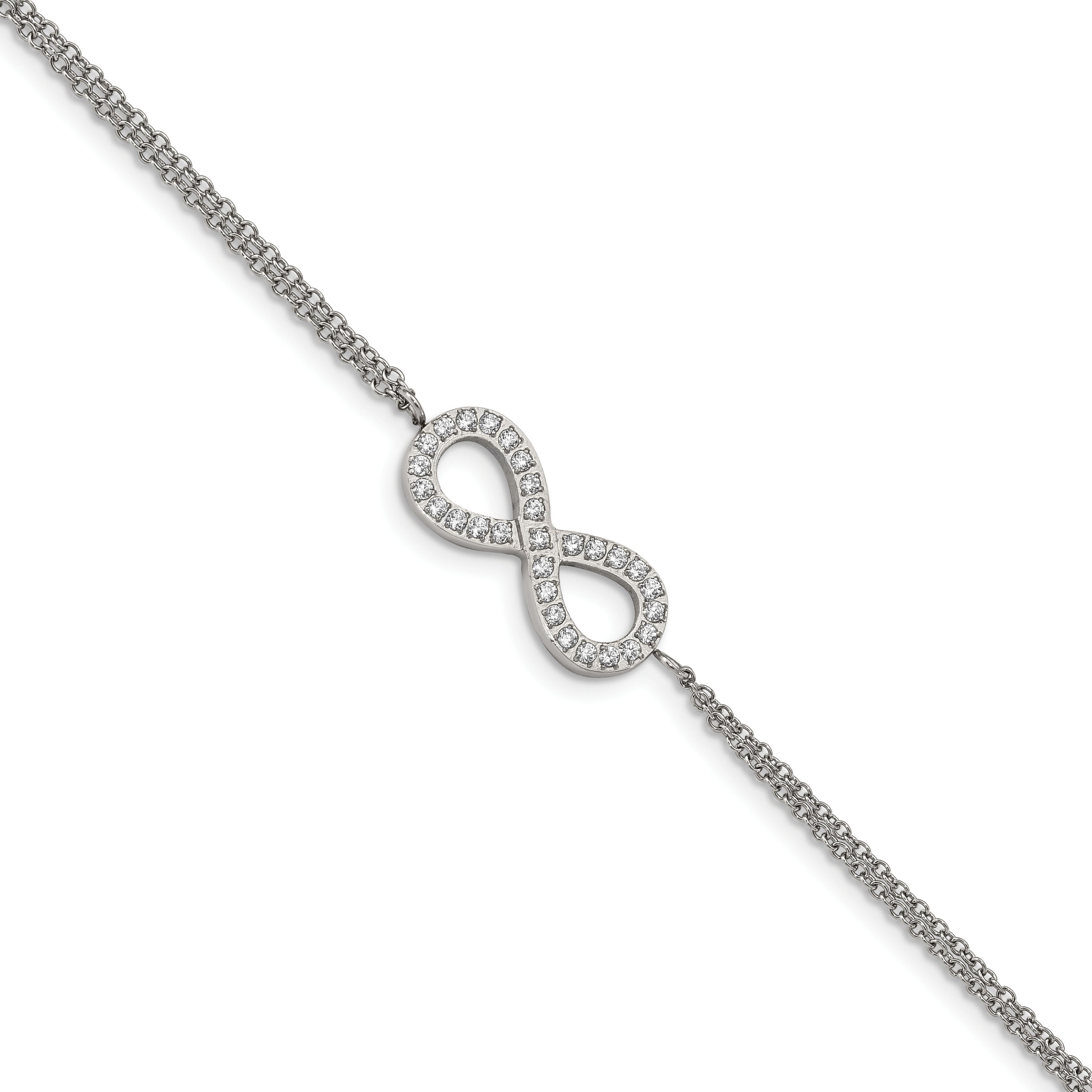 Stainless Steel Polished with Cubic Zirconia Infinity Symbol Bracelet with Extension for Women