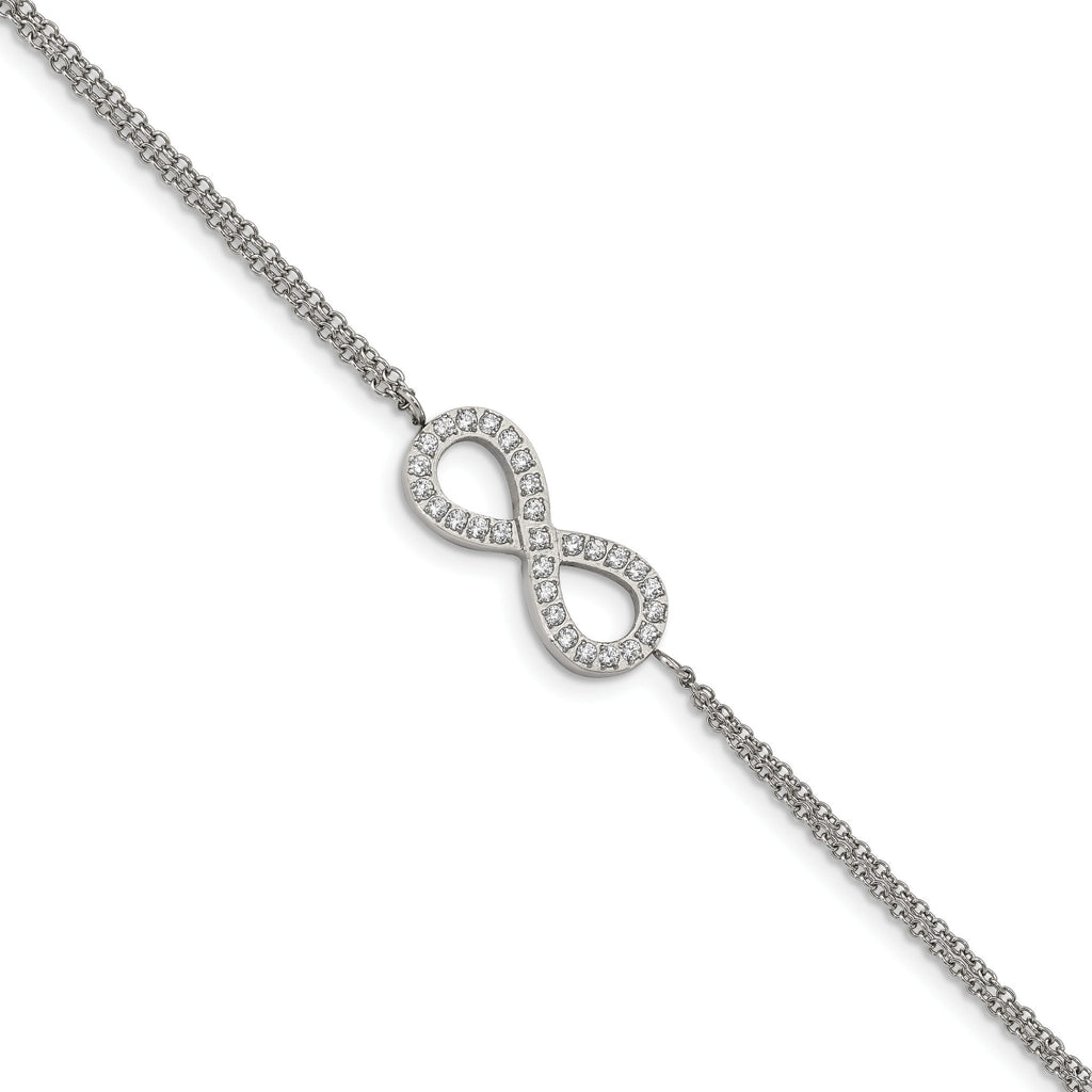 Infinity Symbol CZ Bracelet in Stainless Steel, 8.4mm x 6.2" - Sophia Jewelers