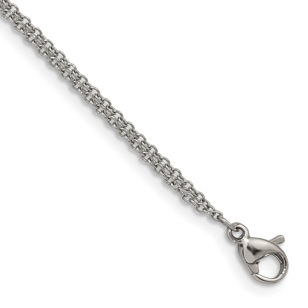 Stainless Steel Polished Cubic Zirconia Sideways Cross Bracelet with Extension for Women