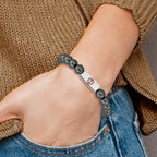 Stainless Steel Polished with Red Enamel Medical ID 8mm Hematite Beaded Stretch Bracelet