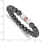 Stainless Steel Polished with Red Enamel Medical ID 8mm Hematite Beaded Stretch Bracelet