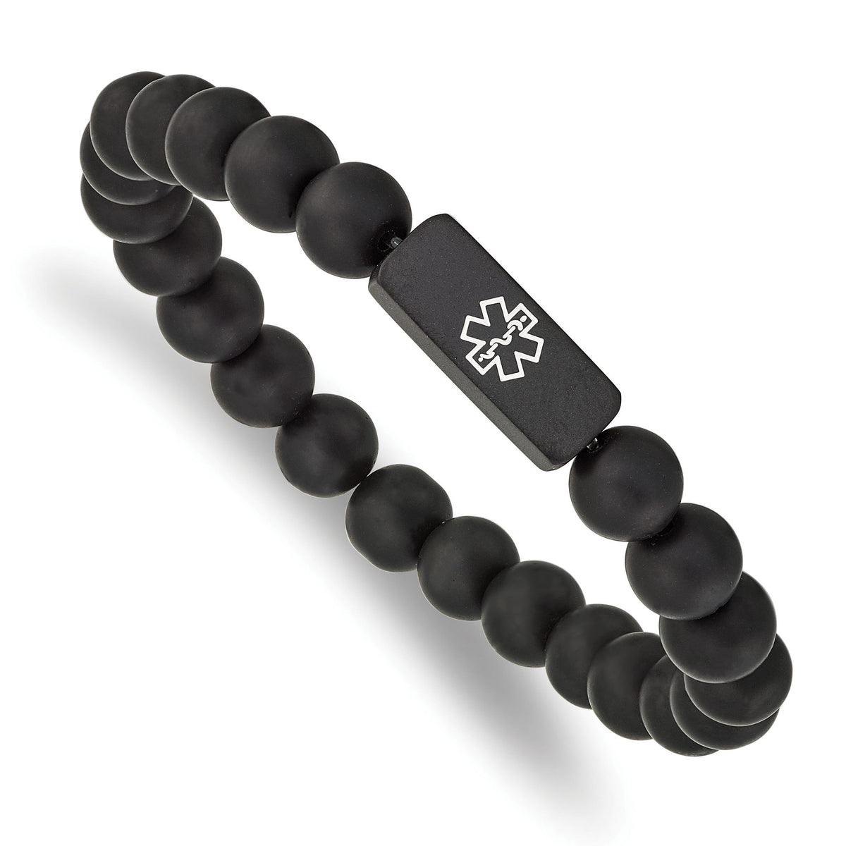 Black Agate Medical ID Bracelet in Stainless Steel, 8.2mm, 6.5" - Sophia Jewelers