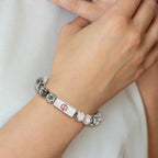 Stainless Steel Polished with Red Enamel Medical ID 8.5mm Lotus Jasper Beaded Stretch Bracelet