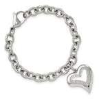 Stainless Steel Polished with Cubic Zirconia Heart Charm Bracelet for Women