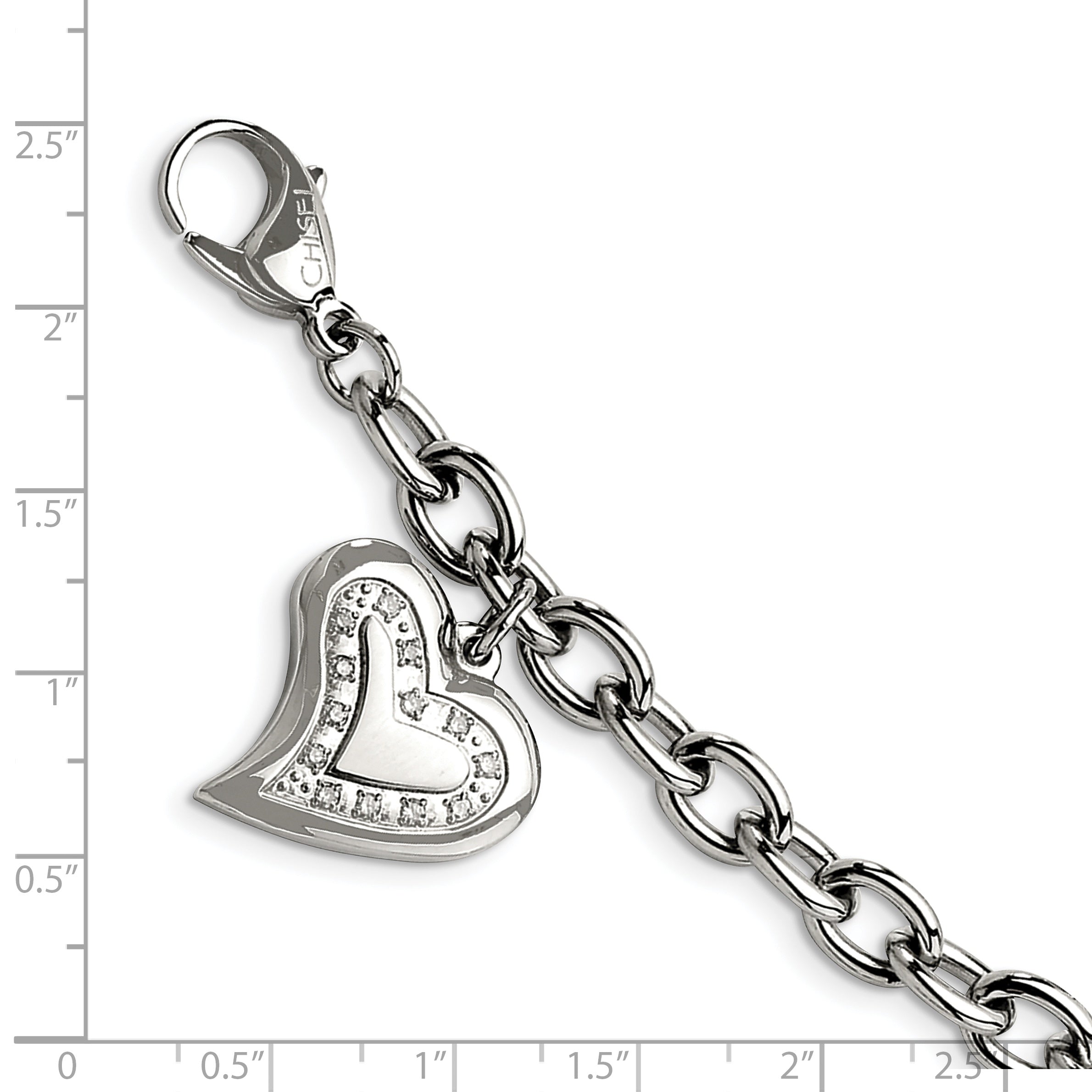 Stainless Steel Polished with Cubic Zirconia Heart Charm Bracelet for Women