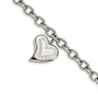 Stainless Steel Polished with Cubic Zirconia Heart Charm Bracelet for Women