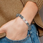 Stainless Steel Brushed with Red Enamel Medical ID 8.5mm Labradorite Beaded Stretch Bracelet