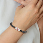 Stainless Steel Brushed with Red Enamel Medical ID 6mm Onyx Beaded Stretch Bracelet
