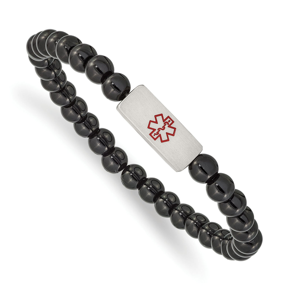 Black Onyx Beaded Medical ID Bracelet in Stainless Steel, 6mm - Sophia Jewelers