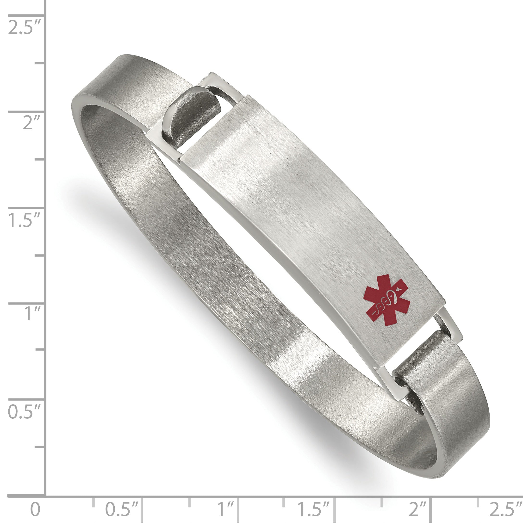 Stainless Steel Brushed with Red Enamel 8.00mm Medical ID Bangle Bracelet